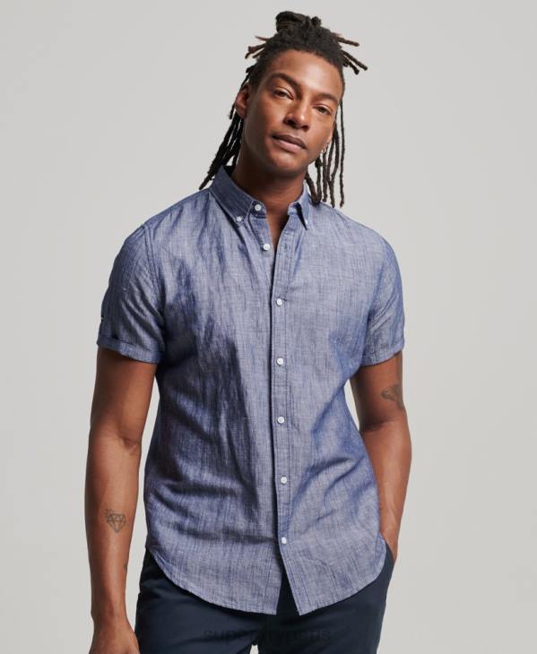 Superdry Hommes chemise à manches courtes en lin et coton bio D64Z198 vêtements bleu foncé