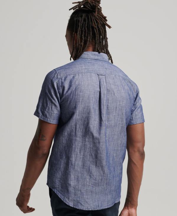 Superdry Hommes chemise à manches courtes en lin et coton bio D64Z198 vêtements bleu foncé