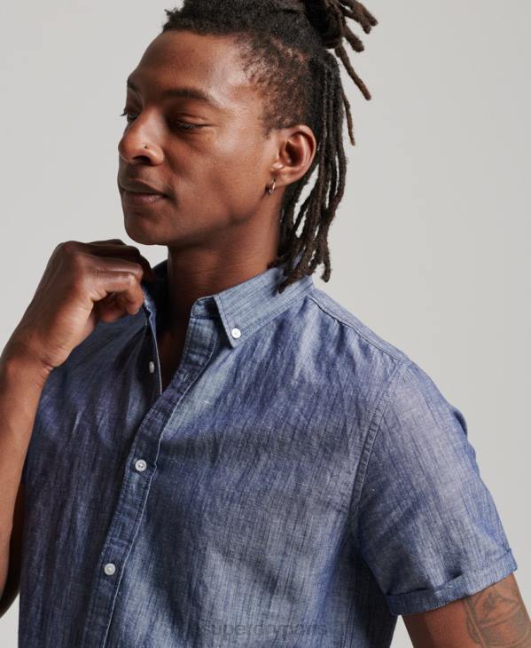 Superdry Hommes chemise à manches courtes en lin et coton bio D64Z198 vêtements bleu foncé
