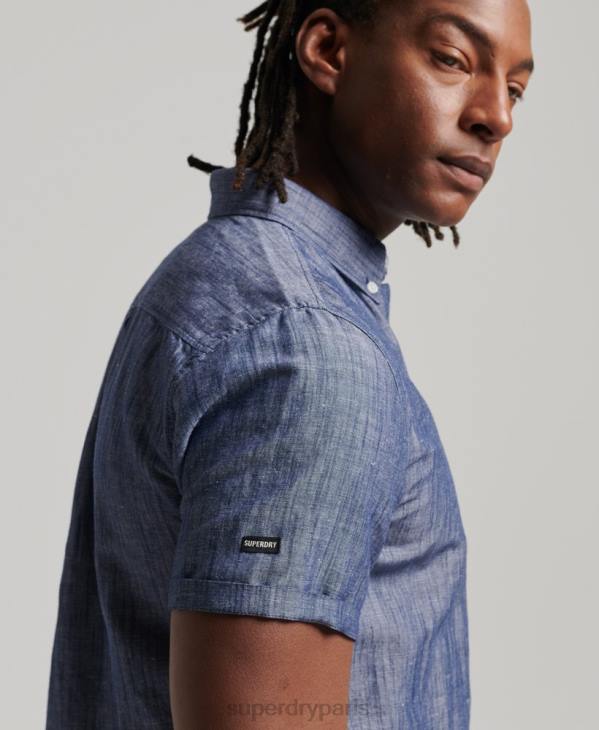 Superdry Hommes chemise à manches courtes en lin et coton bio D64Z198 vêtements bleu foncé