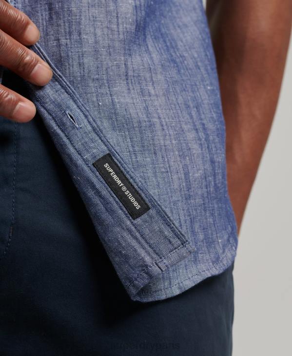 Superdry Hommes chemise à manches courtes en lin et coton bio D64Z198 vêtements bleu foncé