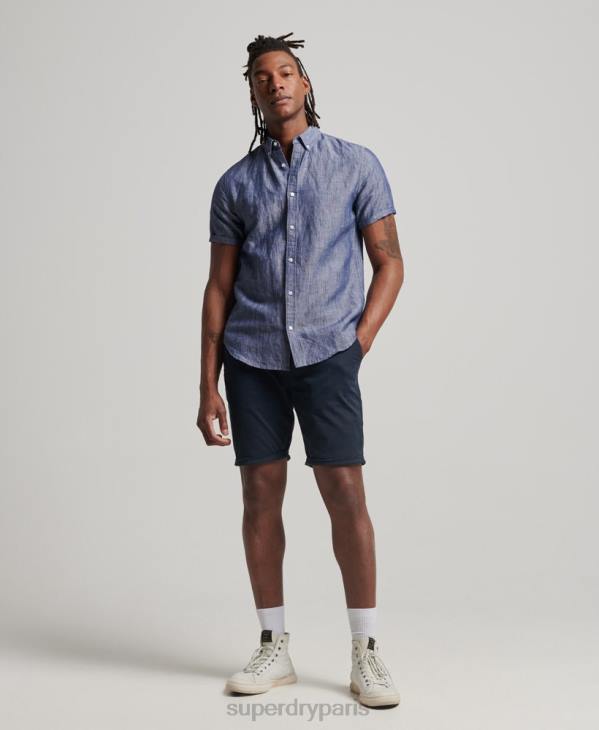 Superdry Hommes chemise à manches courtes en lin et coton bio D64Z198 vêtements bleu foncé