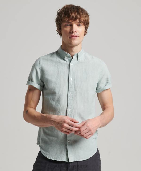 Superdry Hommes chemise à manches courtes en lin et coton bio D64Z202 vêtements bleu