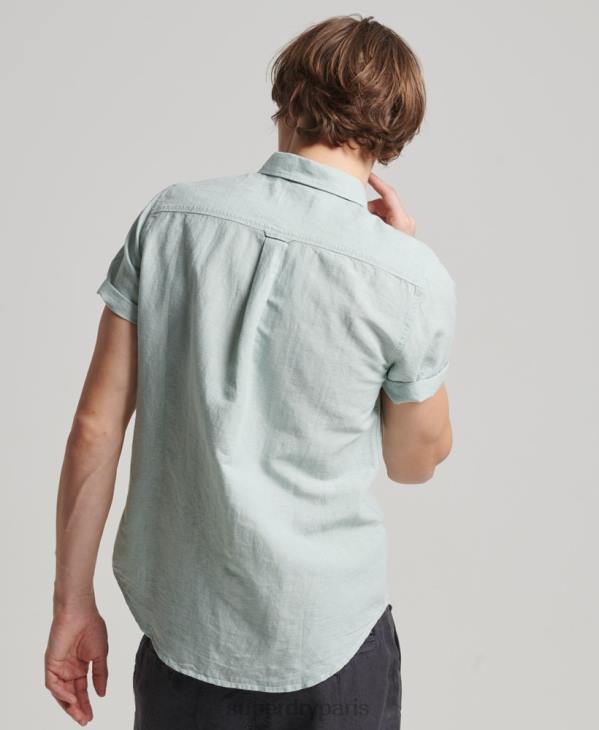 Superdry Hommes chemise à manches courtes en lin et coton bio D64Z202 vêtements bleu