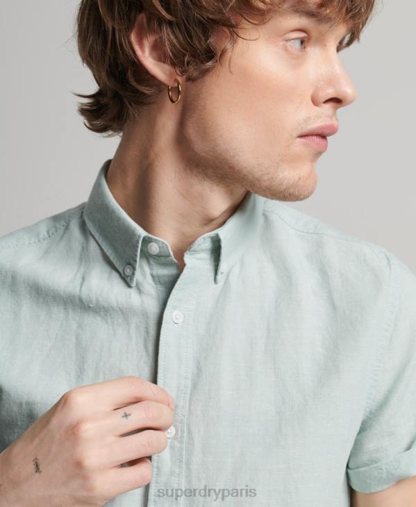 Superdry Hommes chemise à manches courtes en lin et coton bio D64Z202 vêtements bleu