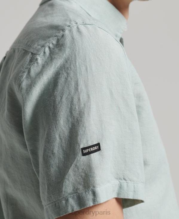 Superdry Hommes chemise à manches courtes en lin et coton bio D64Z202 vêtements bleu