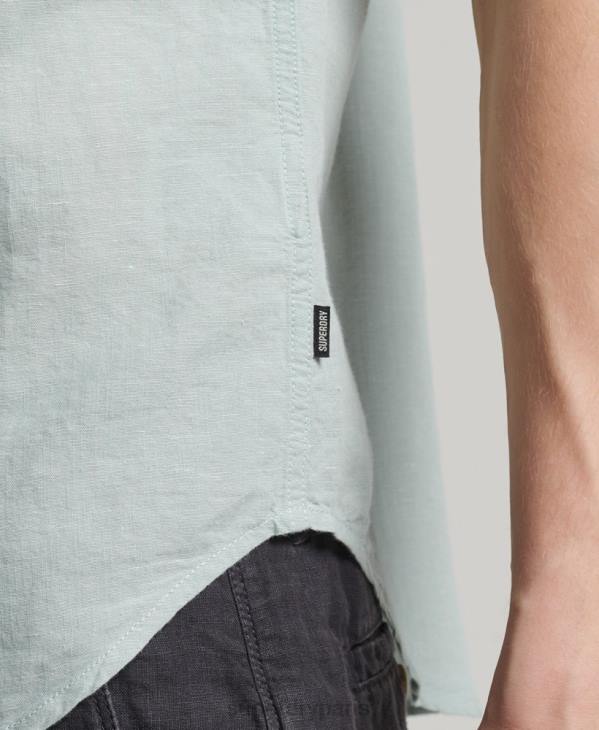 Superdry Hommes chemise à manches courtes en lin et coton bio D64Z202 vêtements bleu