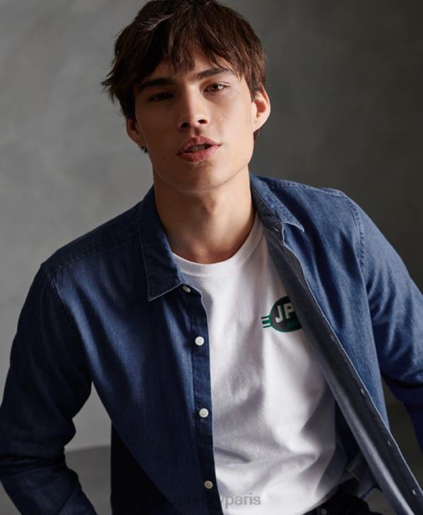 Superdry Hommes chemise à manches longues D64Z241 vêtements marine