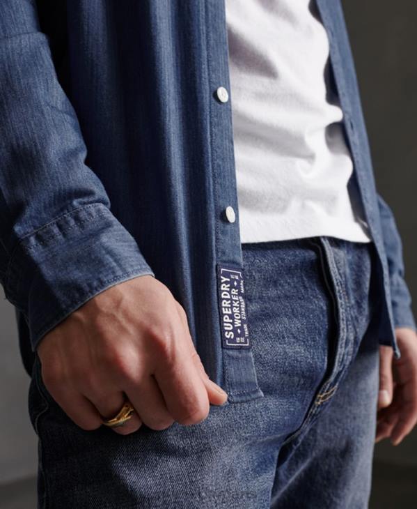 Superdry Hommes chemise à manches longues D64Z241 vêtements marine