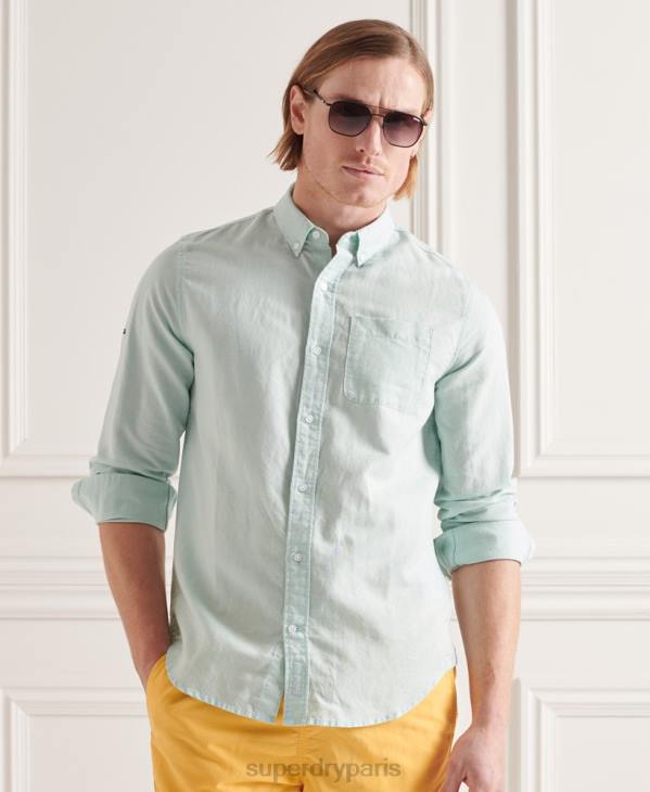 Superdry Hommes chemise à manches longues en coton et lin D64Z6440 vêtements vert