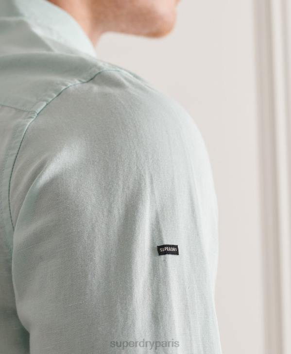 Superdry Hommes chemise à manches longues en coton et lin D64Z6440 vêtements vert