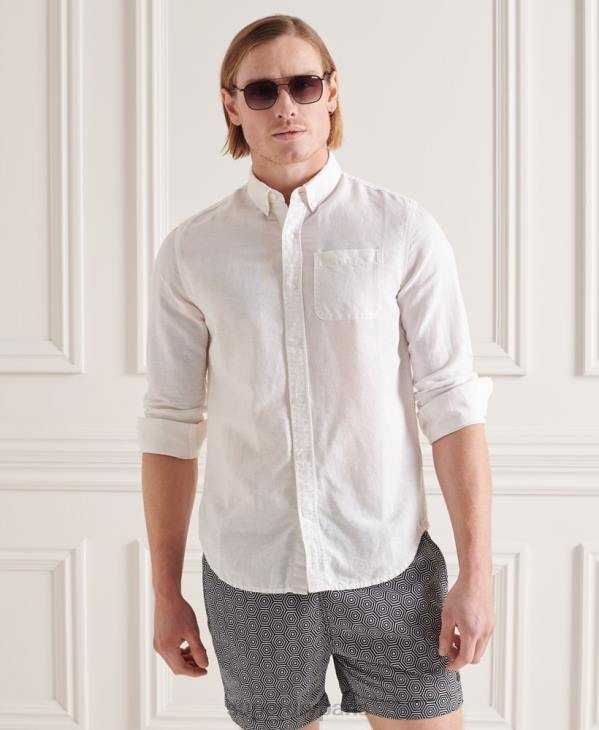 Superdry Hommes chemise à manches longues en coton et lin D64Z6447 vêtements blanc