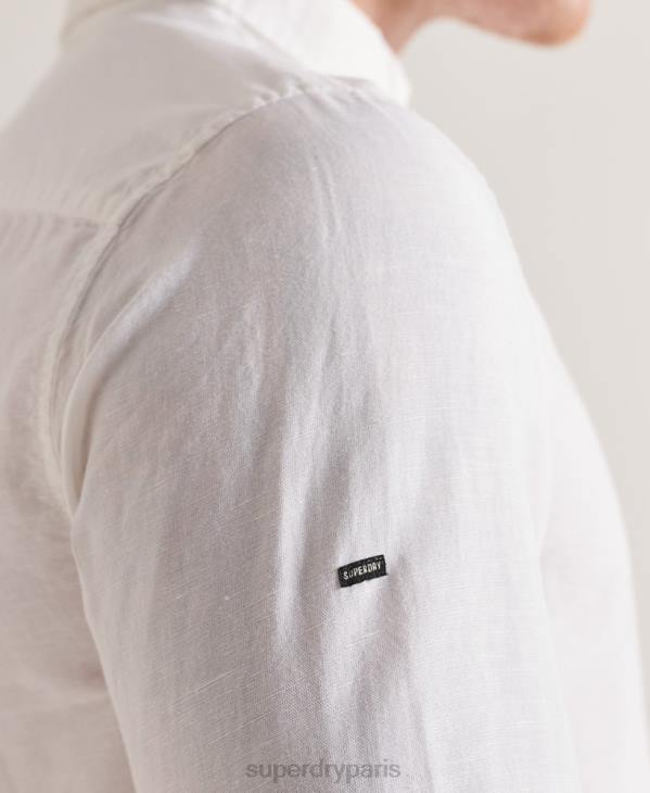 Superdry Hommes chemise à manches longues en coton et lin D64Z6447 vêtements blanc