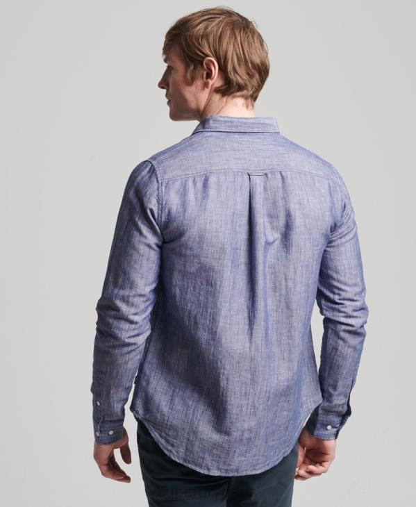 Superdry Hommes chemise à manches longues en coton et lin bio D64Z6398 vêtements bleu foncé