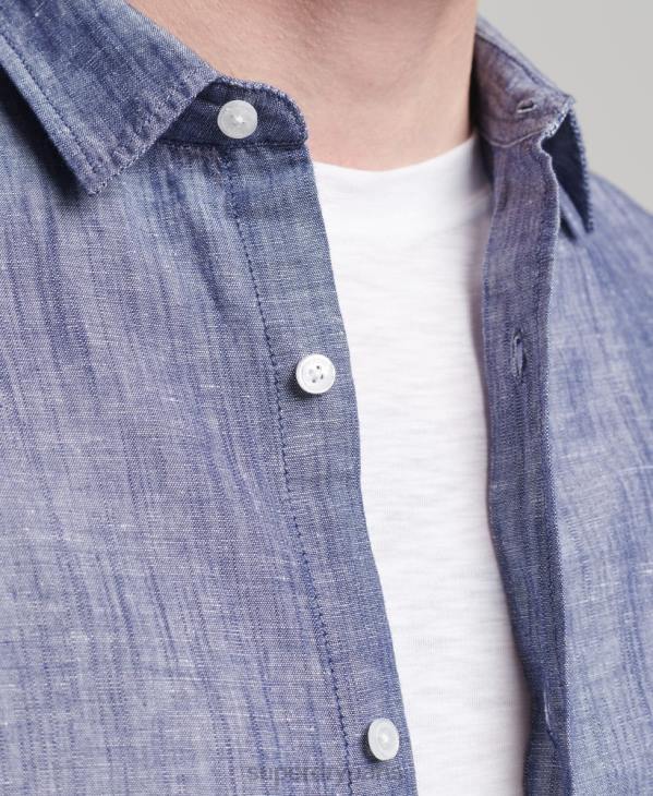 Superdry Hommes chemise à manches longues en coton et lin bio D64Z6398 vêtements bleu foncé