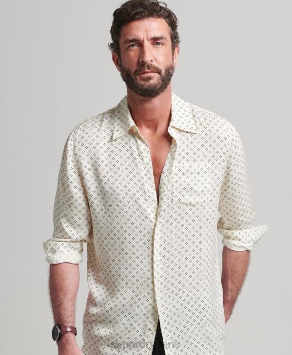 Superdry Hommes chemise à manches longues à imprimé années 70 D64Z145 vêtements blanc
