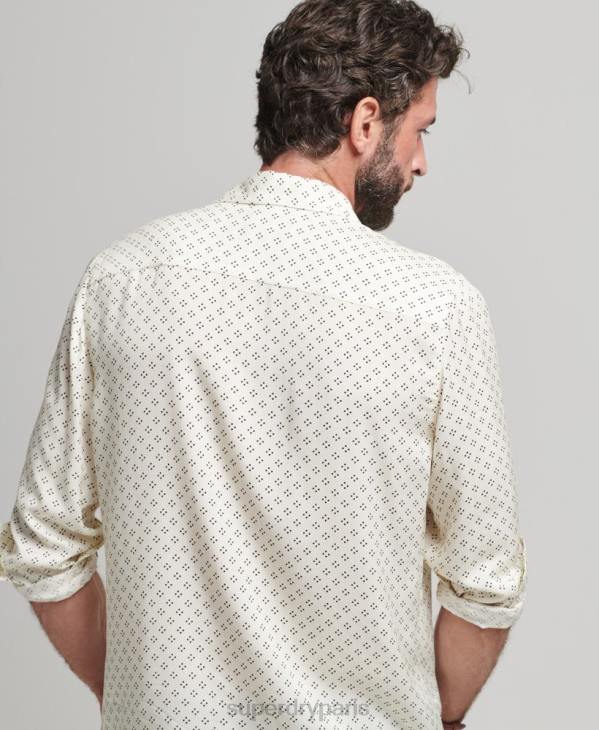 Superdry Hommes chemise à manches longues à imprimé années 70 D64Z145 vêtements blanc