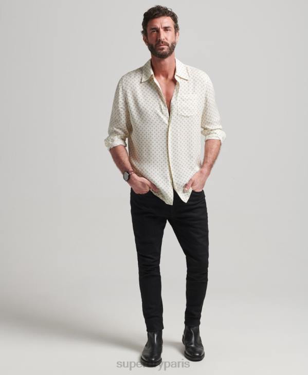 Superdry Hommes chemise à manches longues à imprimé années 70 D64Z145 vêtements blanc