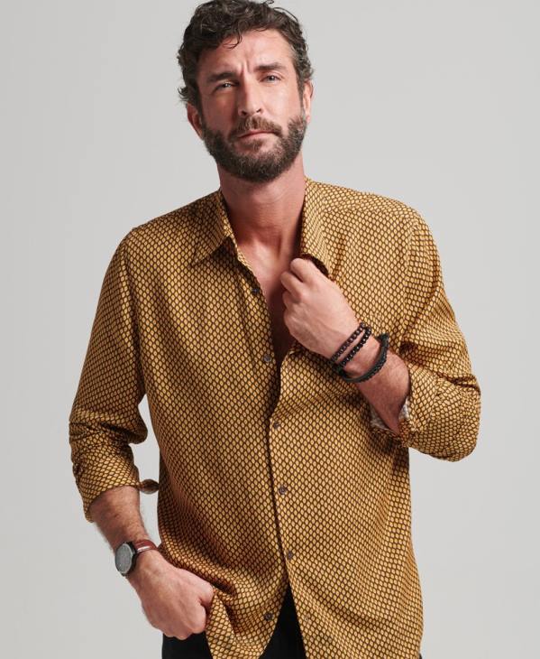 Superdry Hommes chemise à manches longues à imprimé années 70 D64Z149 vêtements orange