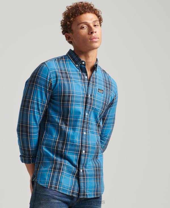 Superdry Hommes chemise marchande à carreaux en coton D64Z214 vêtements bleu