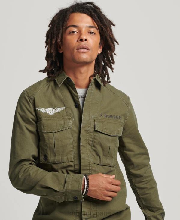 Superdry Hommes chemise militaire à patchs D64Z154 vêtements kaki