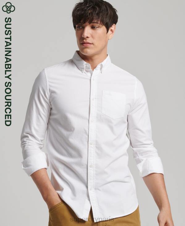 Superdry Hommes chemise oxford vintage en coton bio D64Z212 vêtements blanc