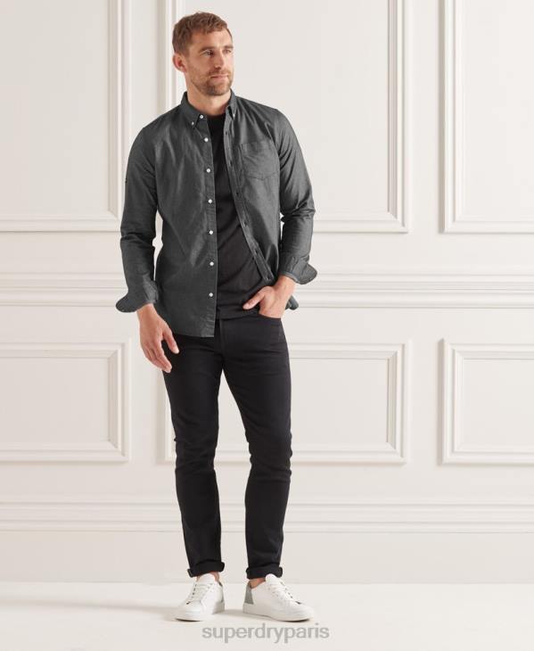 Superdry Hommes chemise uni oxford en coton bio D64Z221 vêtements noir