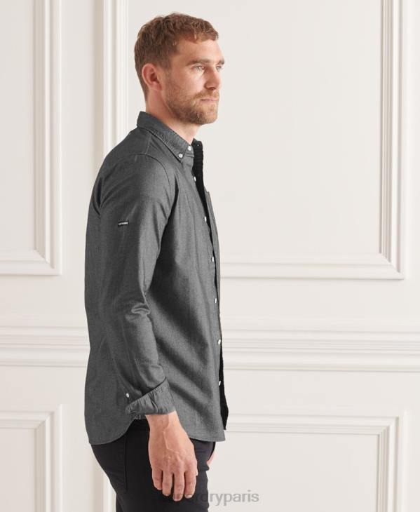 Superdry Hommes chemise uni oxford en coton bio D64Z221 vêtements noir