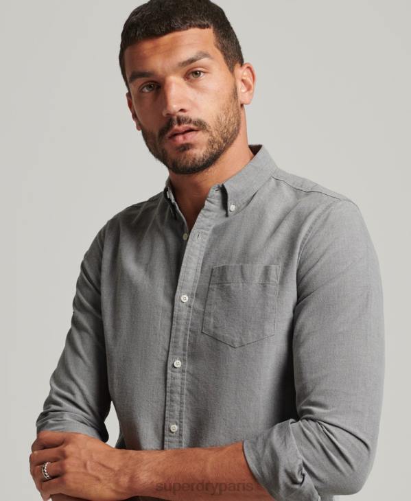Superdry Hommes chemise uni oxford en coton bio D64Z6504 vêtements gris