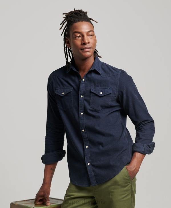 Superdry Hommes chemise western en velours côtelé vintage D64Z128 vêtements marine