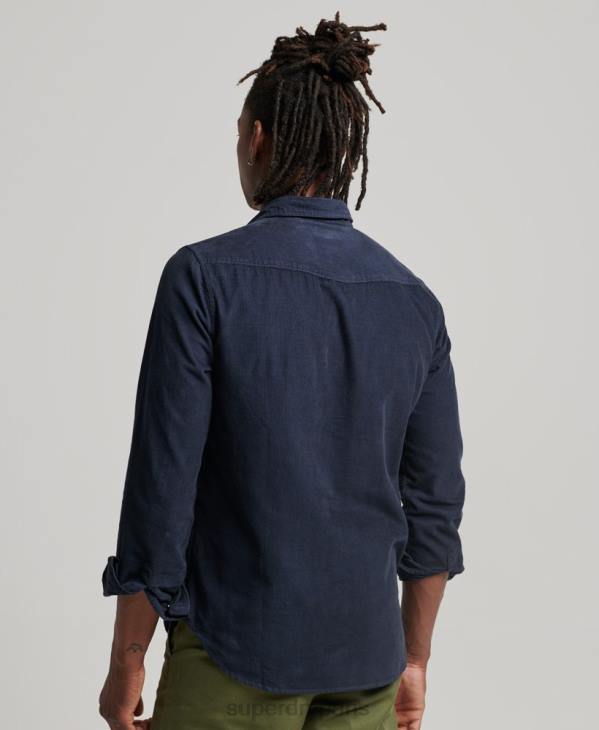 Superdry Hommes chemise western en velours côtelé vintage D64Z128 vêtements marine