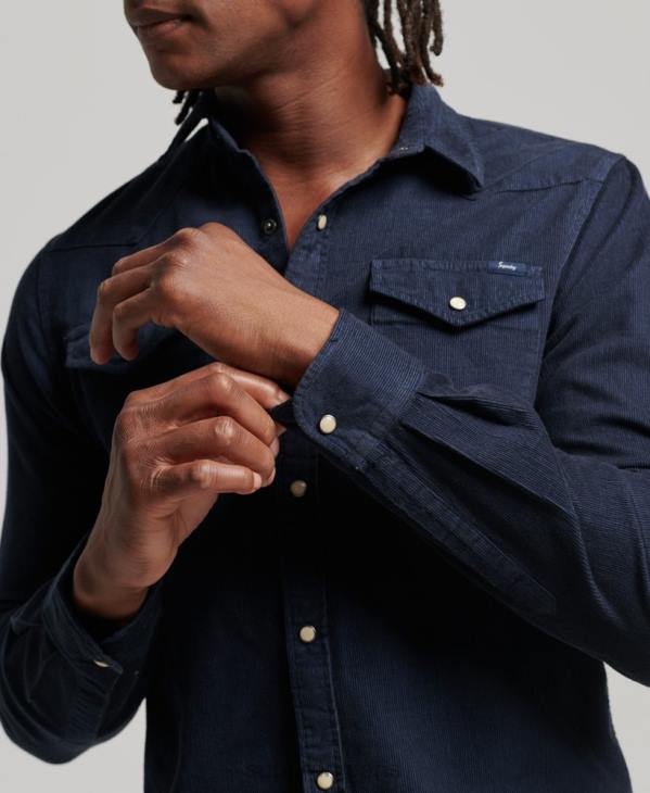 Superdry Hommes chemise western en velours côtelé vintage D64Z128 vêtements marine