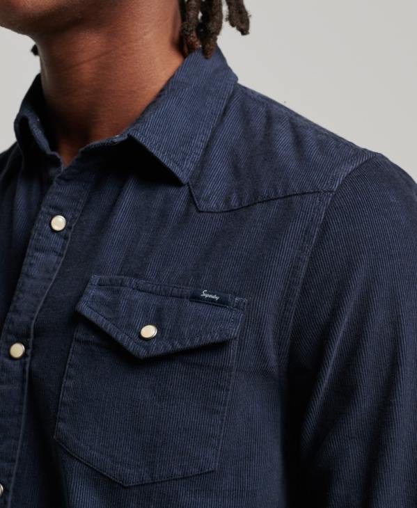 Superdry Hommes chemise western en velours côtelé vintage D64Z128 vêtements marine