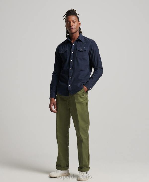 Superdry Hommes chemise western en velours côtelé vintage D64Z128 vêtements marine