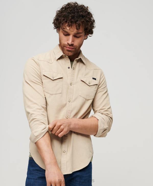 Superdry Hommes chemise western en velours côtelé vintage D64Z82 vêtements brun