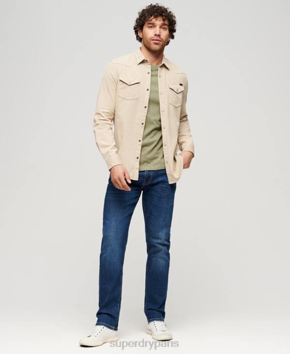 Superdry Hommes chemise western en velours côtelé vintage D64Z82 vêtements brun