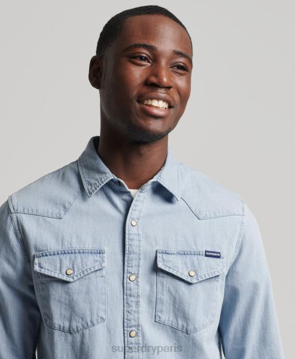 Superdry Hommes chemise western vintage D64Z218 vêtements bleu