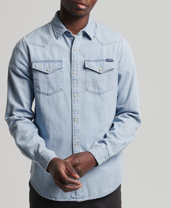 Superdry Hommes chemise western vintage D64Z218 vêtements bleu