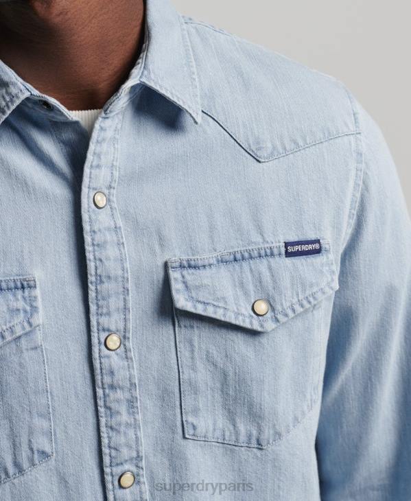 Superdry Hommes chemise western vintage D64Z218 vêtements bleu