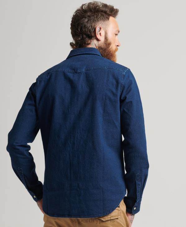 Superdry Hommes chemises occidentales D64Z156 vêtements bleu foncé
