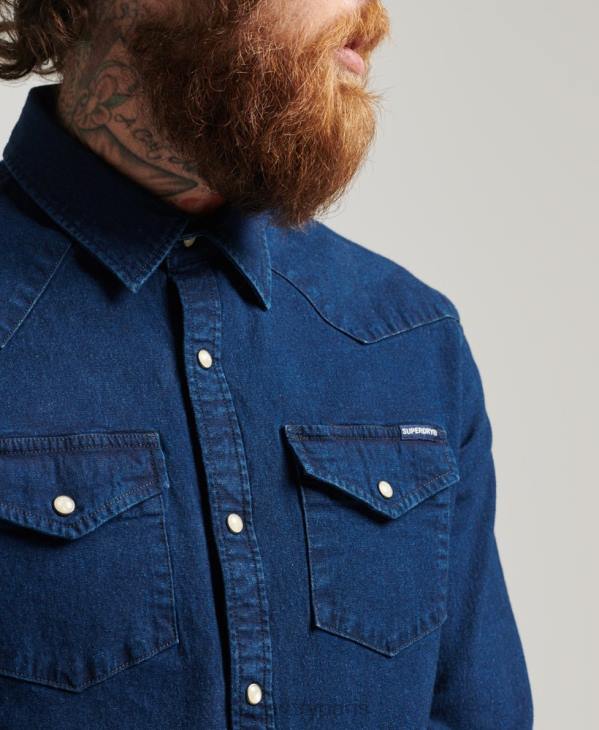 Superdry Hommes chemises occidentales D64Z156 vêtements bleu foncé