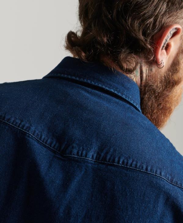 Superdry Hommes chemises occidentales D64Z156 vêtements bleu foncé