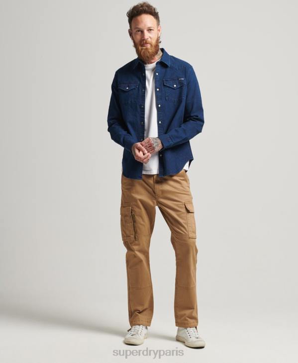 Superdry Hommes chemises occidentales D64Z156 vêtements bleu foncé