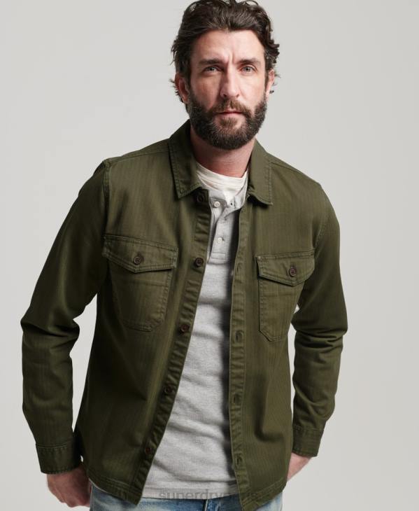 Superdry Hommes magasin marchand - surchemise à chevrons D64Z139 vêtements vert