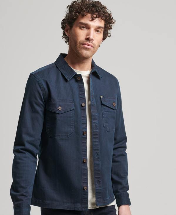 Superdry Hommes magasin marchand - surchemise à chevrons D64Z152 vêtements marine