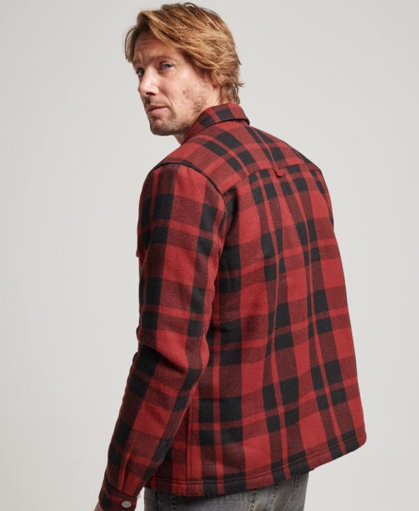Superdry Hommes surchemise à carreaux en laine à doublure borg et fermeture éclair D64Z153 vêtements rouge
