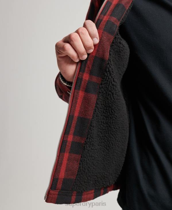 Superdry Hommes surchemise à carreaux en laine à doublure borg et fermeture éclair D64Z153 vêtements rouge