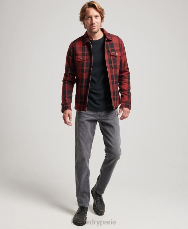 Superdry Hommes surchemise à carreaux en laine à doublure borg et fermeture éclair D64Z153 vêtements rouge