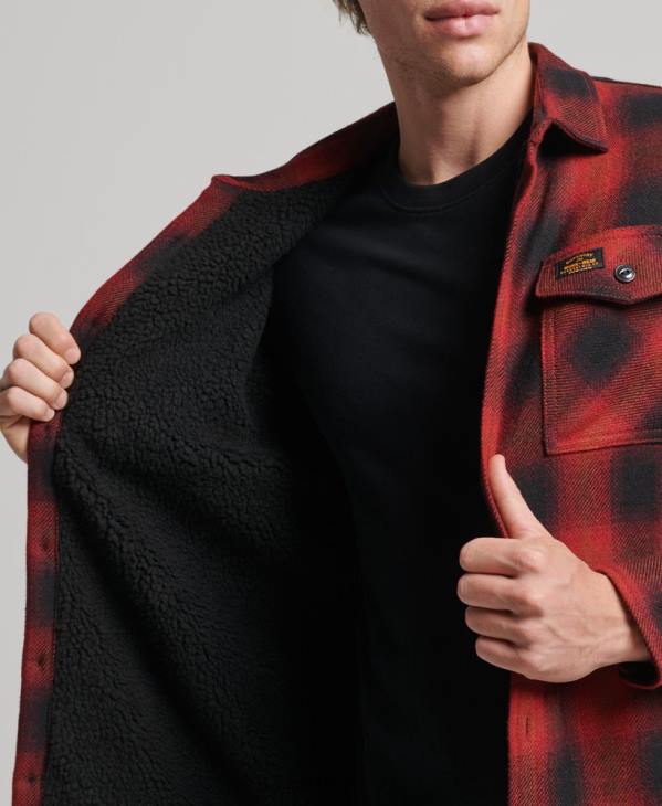 Superdry Hommes surchemise en laine miller doublée de sherpa D64Z155 vêtements rouge