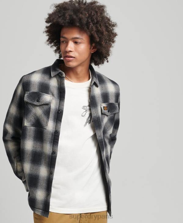 Superdry Hommes surchemise en laine miller doublée de sherpa D64Z174 vêtements noir